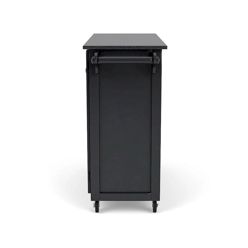 Black Wood Kitchen Cart with Granite Top and Storage Drawers 48 x 18 x 36