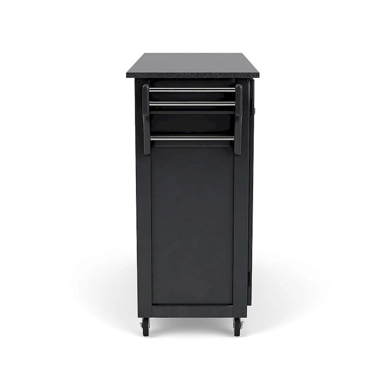 Black Wood Kitchen Cart with Granite Top and Storage Drawers 48 x 18 x 36