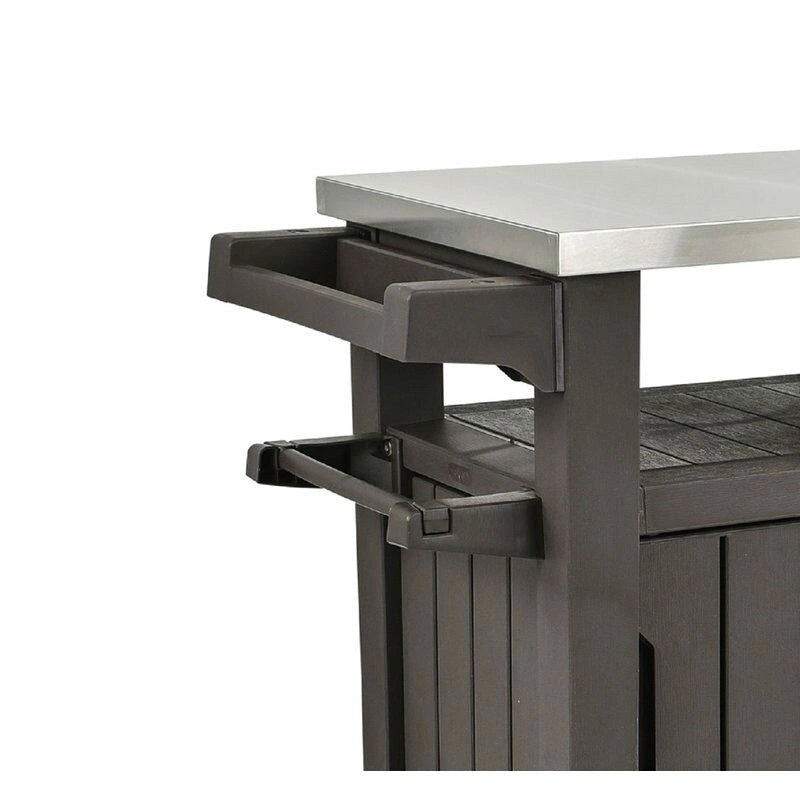 Outdoor Patio Bar Serving Cart with Storage and Casters Dark Brown