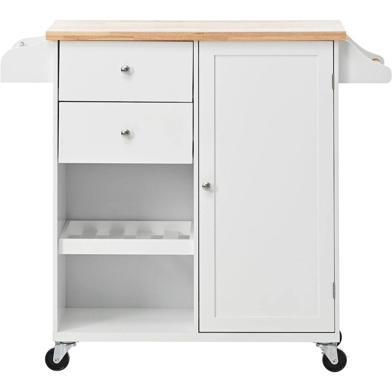 41.3 in. Rolling Kitchen Island with Spice Rack and Two Drawers