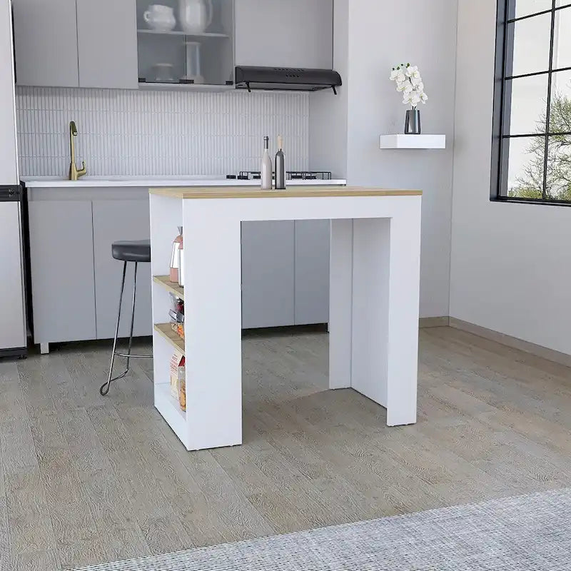 Kitchen Island with 3-Side Shelves for Dining Room