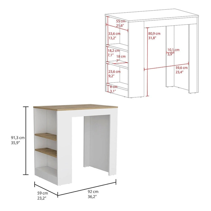 Kitchen Island with 3-Side Shelves for Dining Room