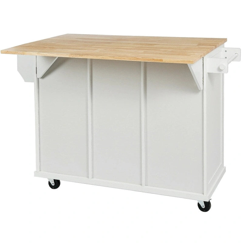 Kitchen Island on 5 Wheels with Storage Cabinet and 3 Drawers