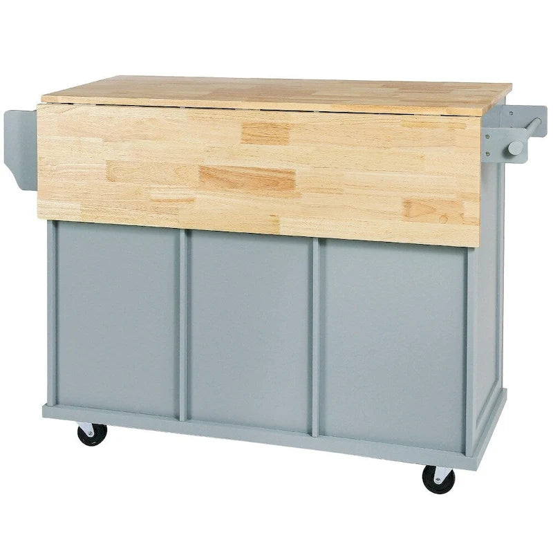 Kitchen Island on 5 Wheels with Storage Cabinet and 3 Drawers