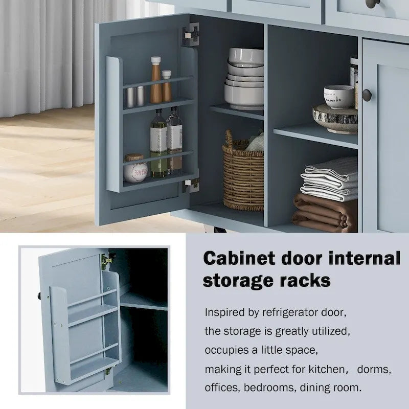 Kitchen Island on 5 Wheels with Storage Cabinet and 3 Drawers