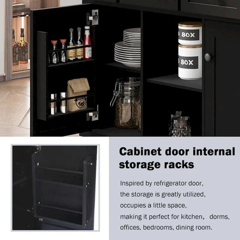 Kitchen Island on 5 Wheels with Storage Cabinet and 3 Drawers