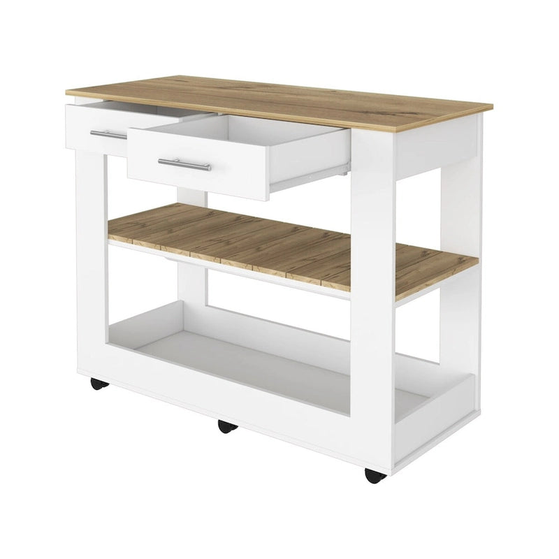 2-Drawer 2-Shelf Kitchen Island White and Light Oak