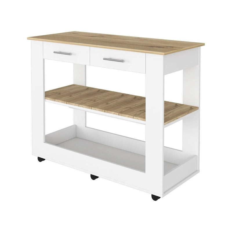 2-Drawer 2-Shelf Kitchen Island White and Light Oak