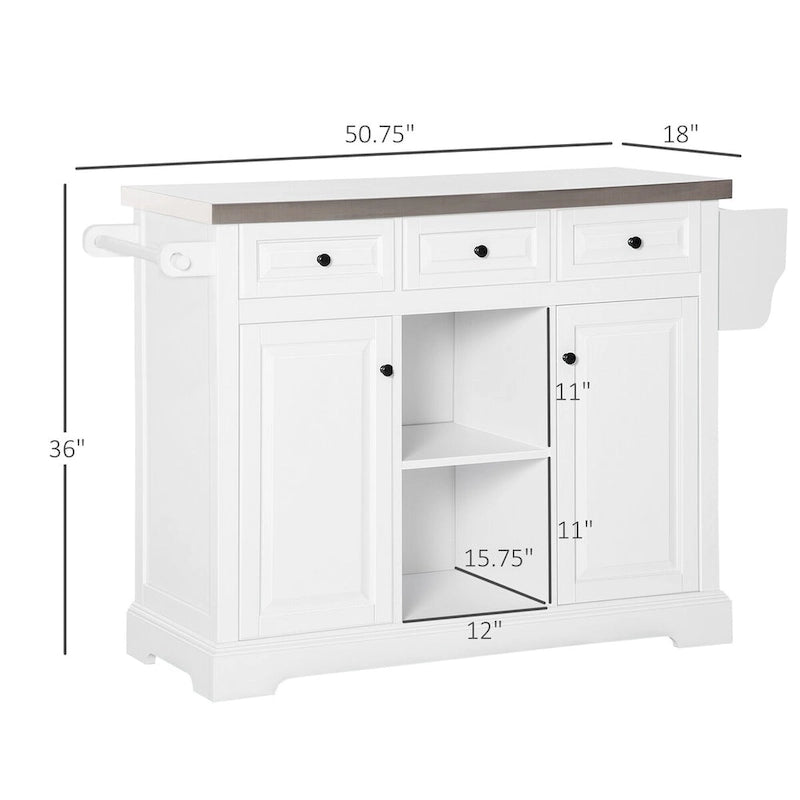 Rolling Kitchen Island with Storage, Stainless Steel Top, Spice Rack