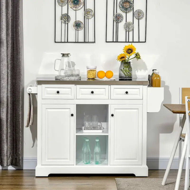 Rolling Kitchen Island with Storage, Stainless Steel Top, Spice Rack
