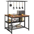 42 Inch 3-Tier Kitchen Island Table with Storage Shelf and Hooks