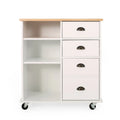 Contemporary Wood Kitchen Cart with Wheels Drawers and Cabinet