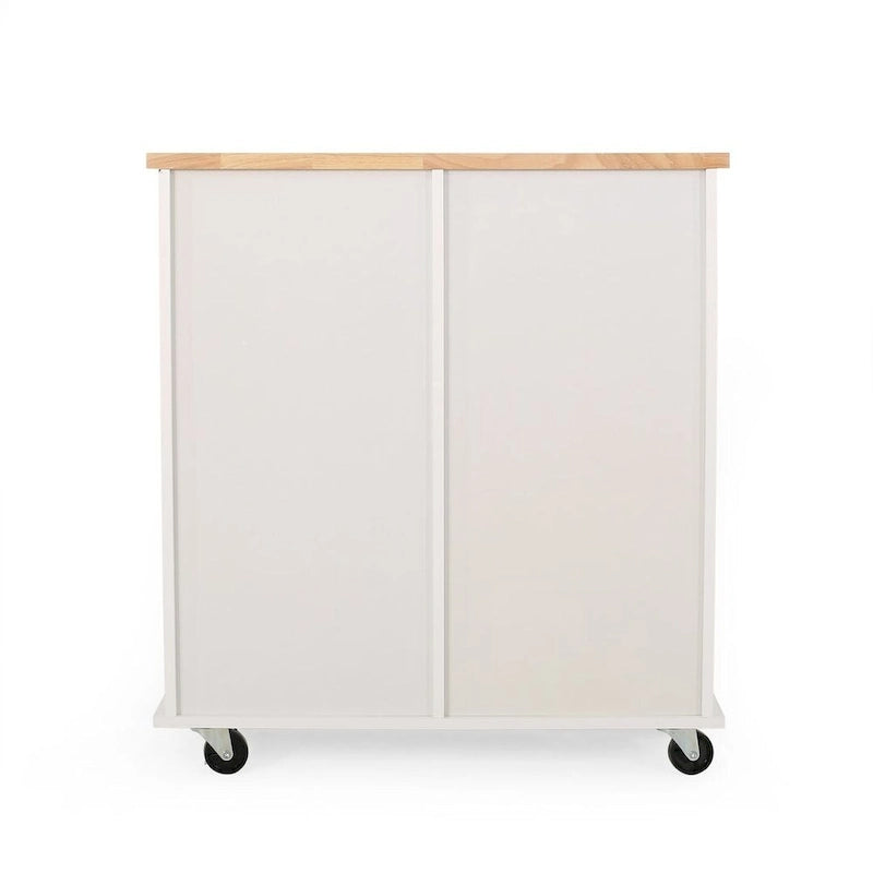Contemporary Wood Kitchen Cart with Wheels Drawers and Cabinet
