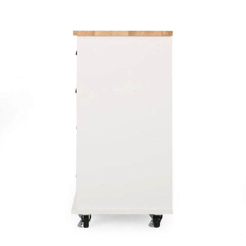 Contemporary Wood Kitchen Cart with Wheels Drawers and Cabinet