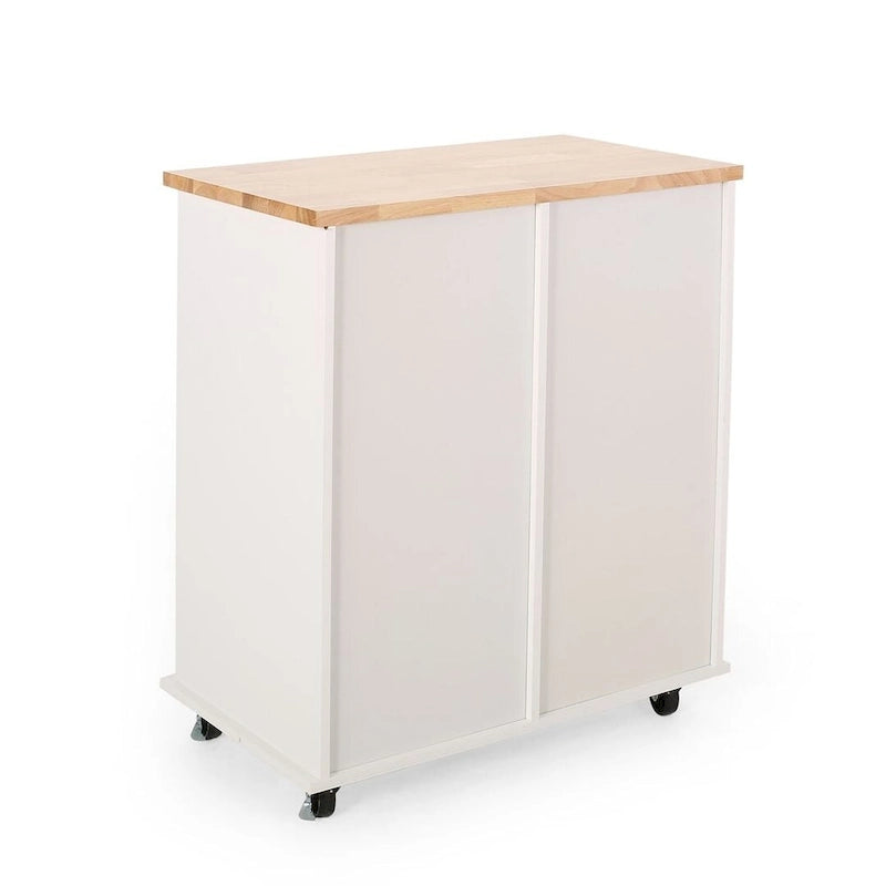 Contemporary Wood Kitchen Cart with Wheels Drawers and Cabinet
