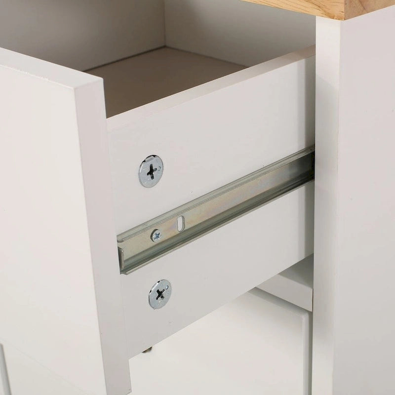Contemporary Wood Kitchen Cart with Wheels Drawers and Cabinet