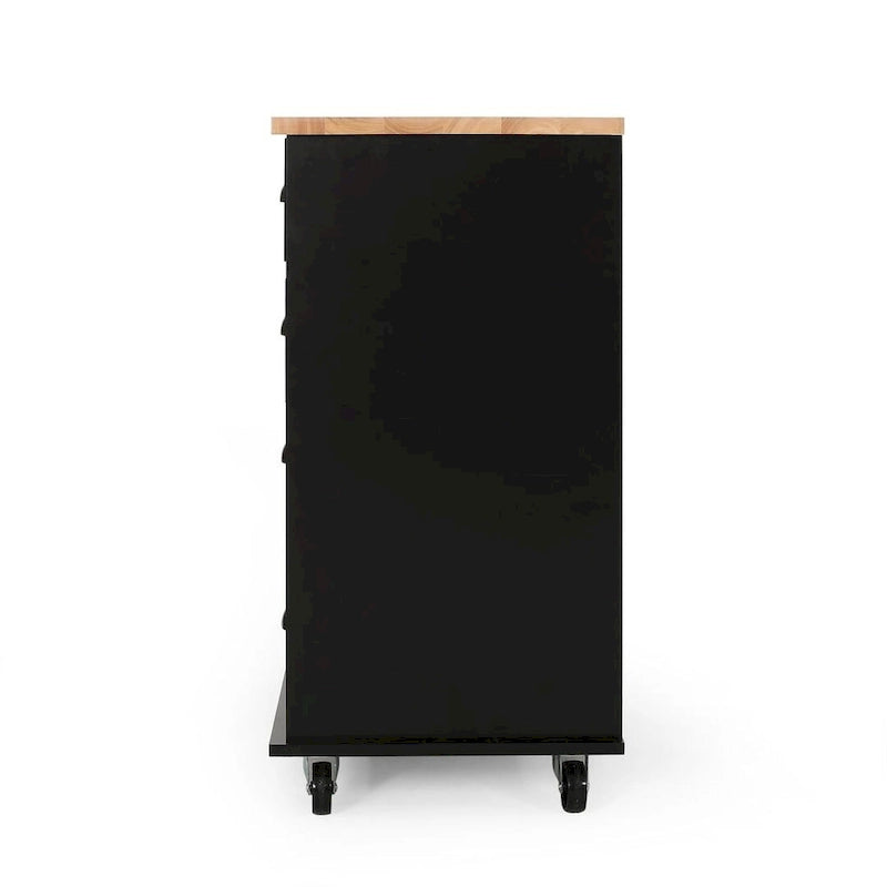 Contemporary Wood Kitchen Cart with Wheels Drawers and Cabinet