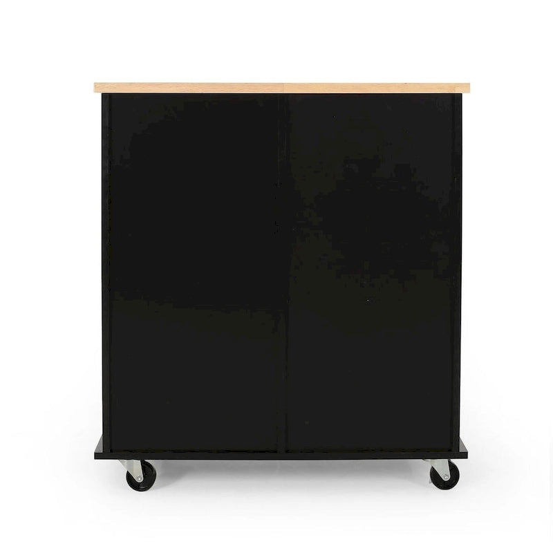 Contemporary Wood Kitchen Cart with Wheels Drawers and Cabinet