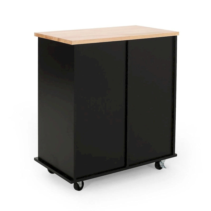 Contemporary Wood Kitchen Cart with Wheels Drawers and Cabinet