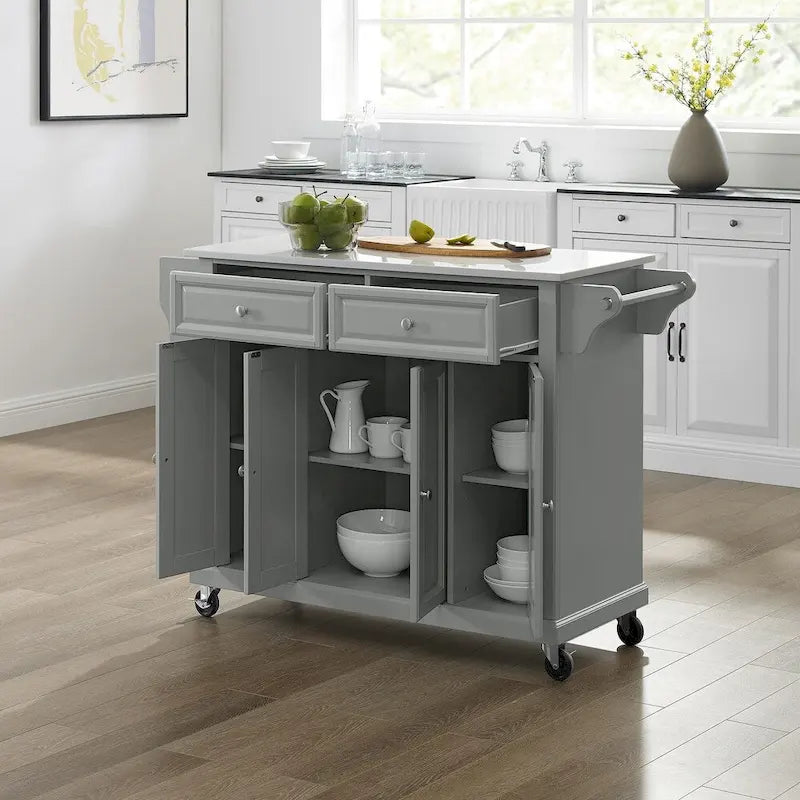 Full Size Granite Top Kitchen Cart Island Gray White - 51.5 W x 18 D x 36.5 H