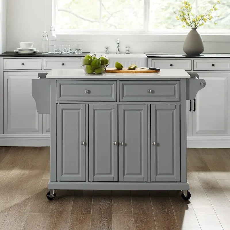 Full Size Granite Top Kitchen Cart Island Gray White - 51.5 W x 18 D x 36.5 H