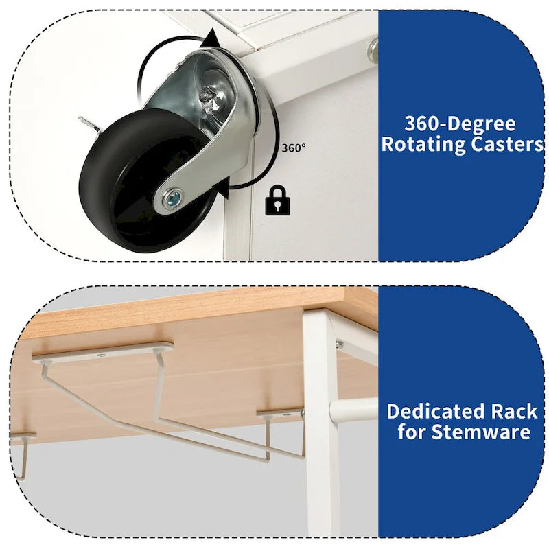 Rolling Portable Kitchen Island Cart With Power Outlet And Open Shelves