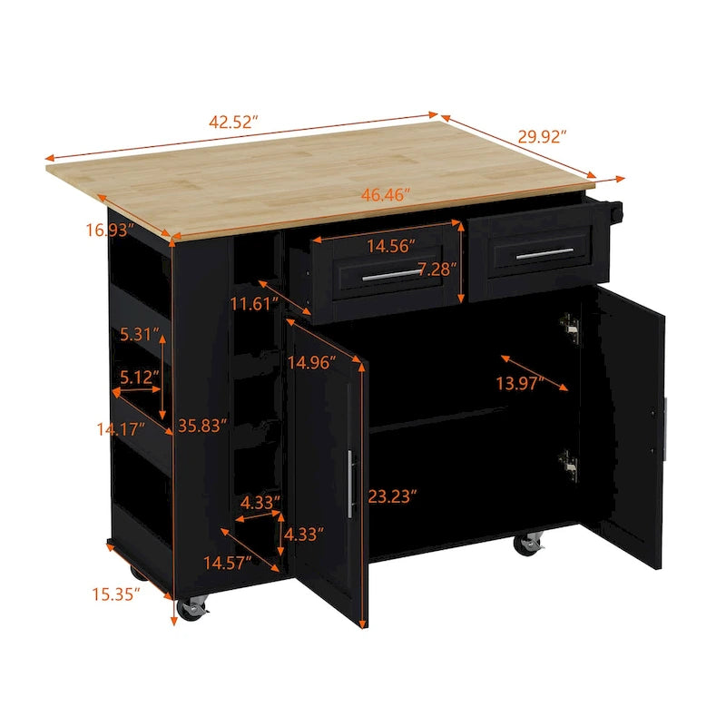 Kitchen Island Cart with Spice Rack, Towel Holder and Wine Rack on Wheels