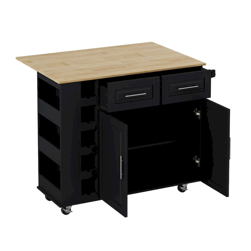 Kitchen Island Cart with Spice Rack, Towel Holder and Wine Rack on Wheels