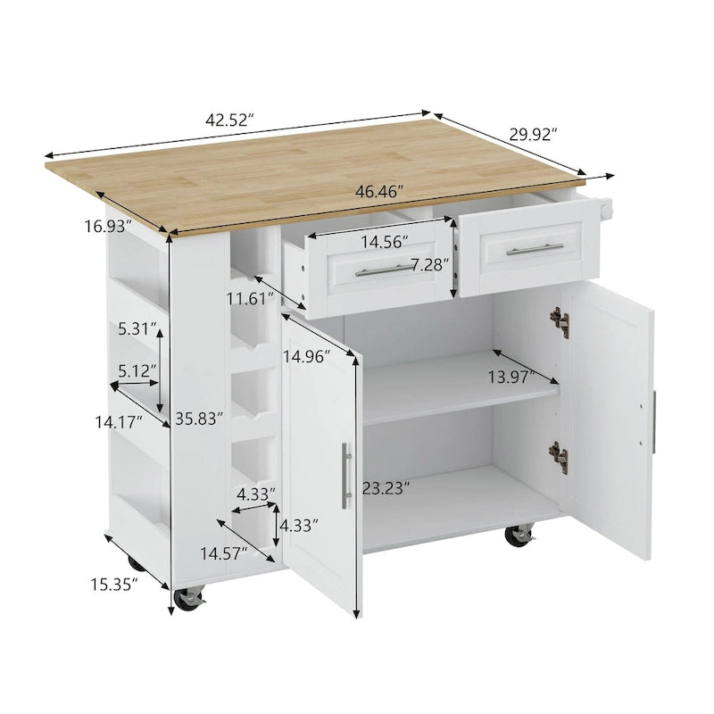 Kitchen Island Cart with Spice Rack, Towel Holder and Wine Rack on Wheels