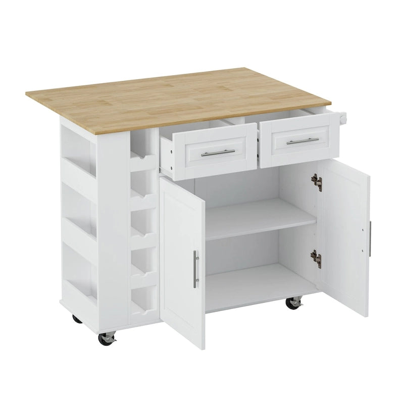 Kitchen Island Cart with Spice Rack, Towel Holder and Wine Rack on Wheels
