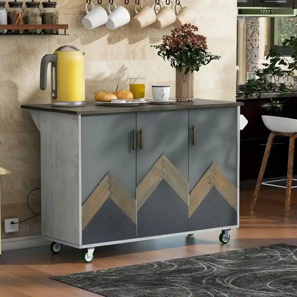 Retro 47D Kitchen Island on Wheels with Drop Leaf,Internal Storage Rack
