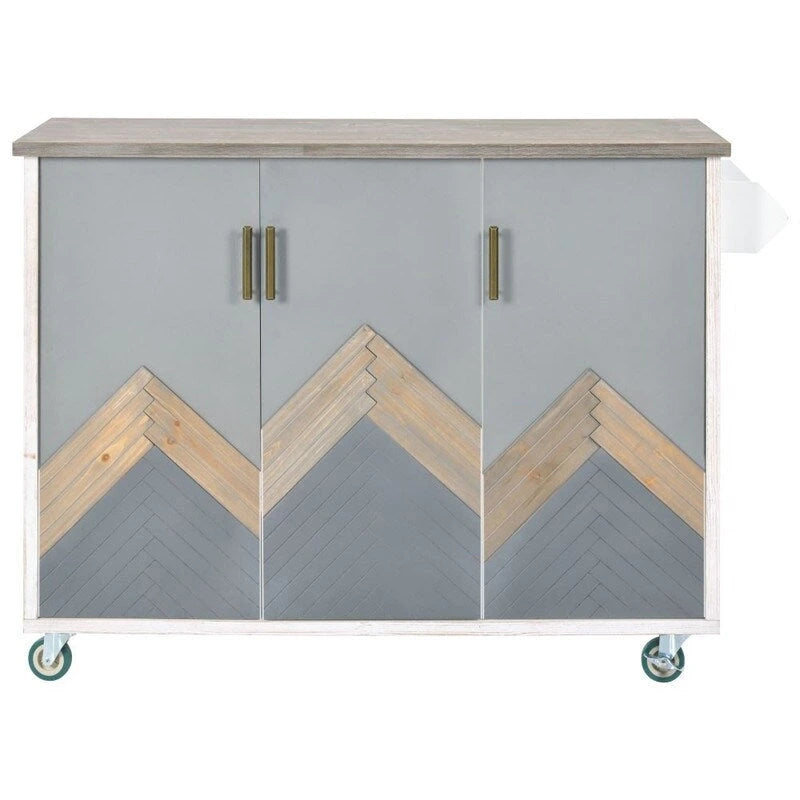 Retro Kitchen Island on Wheels with Drop Leaf and Internal Storage Rack