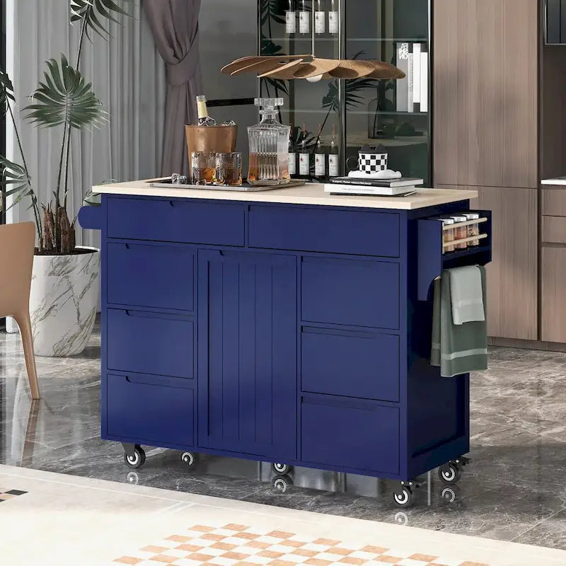 Kitchen Cart with Drop Leaf 8 Drawers Storage Cabinet on Wheels