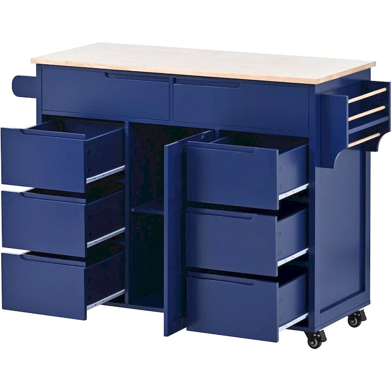 Kitchen Cart with Drop Leaf 8 Drawers Storage Cabinet on Wheels