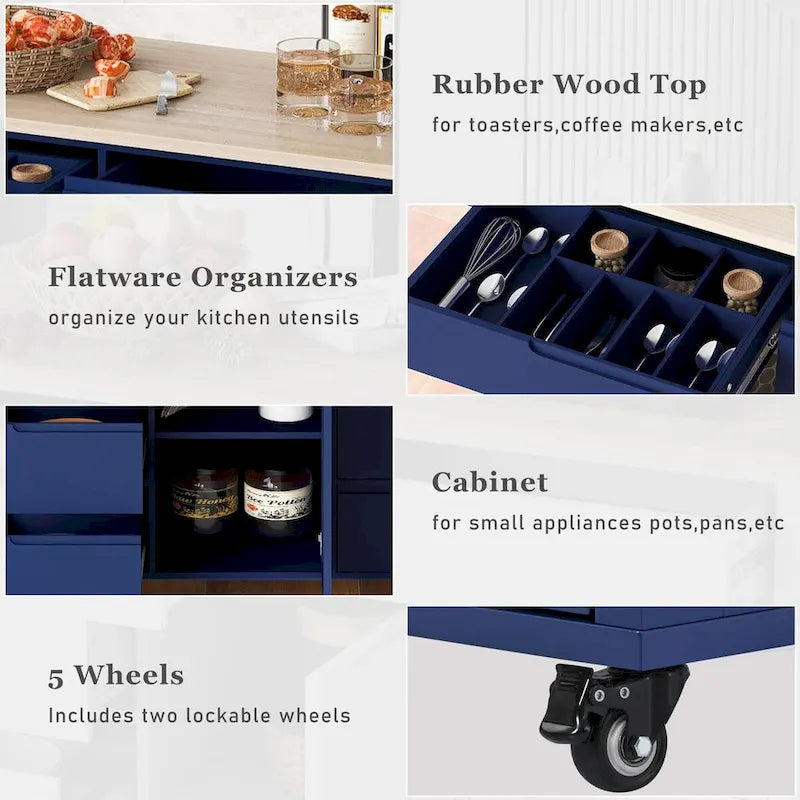 Kitchen Cart with Drop Leaf 8 Drawers Storage Cabinet on Wheels