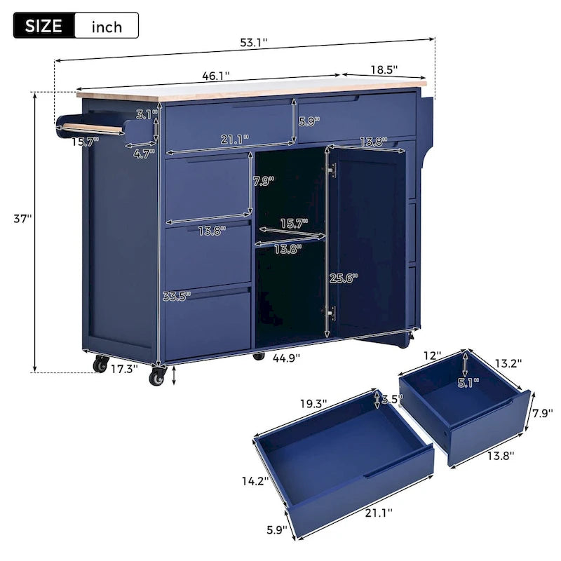 Kitchen Cart with Drop Leaf 8 Drawers Storage Cabinet on Wheels