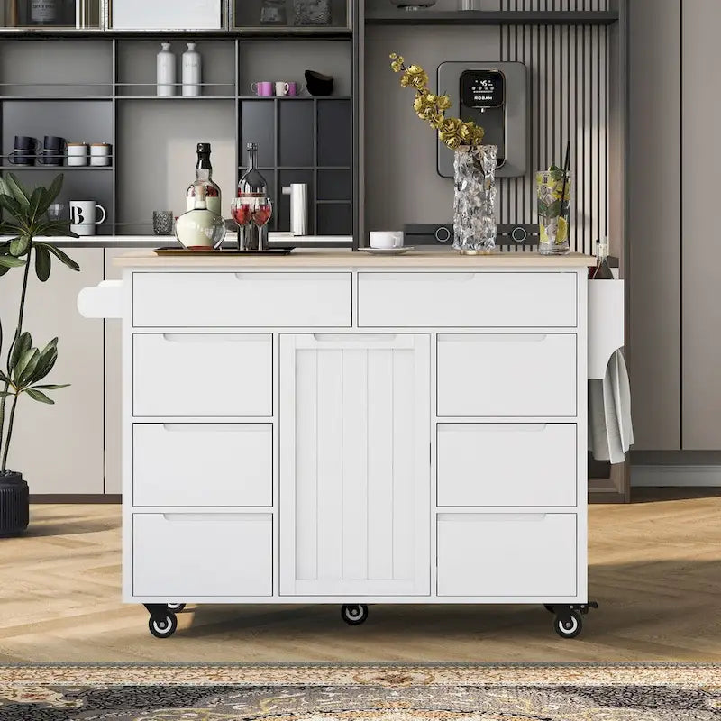 Kitchen Cart with Drop Leaf 8 Drawers Storage Cabinet on Wheels