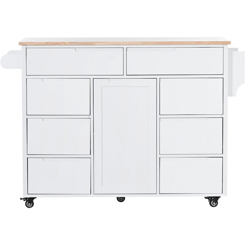 Kitchen Cart with Drop Leaf 8 Drawers Storage Cabinet on Wheels