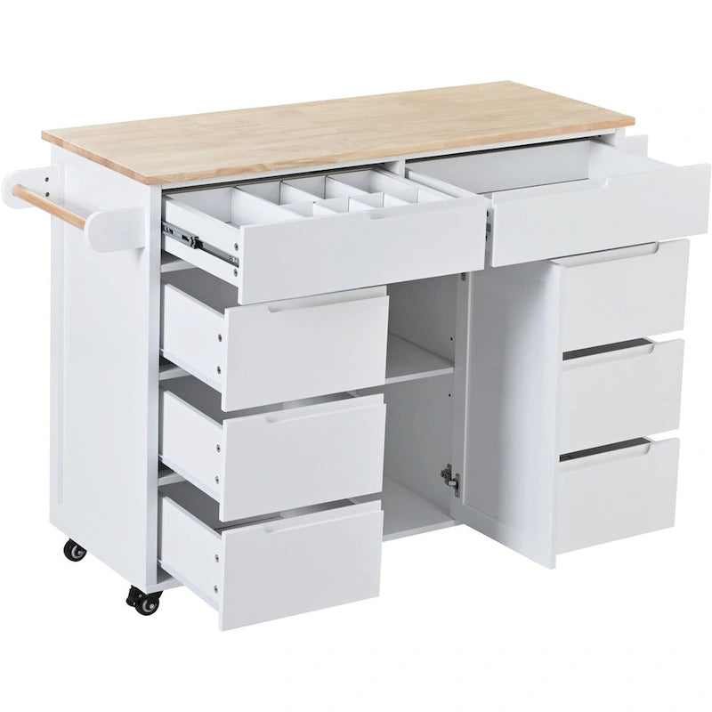 Kitchen Cart with Drop Leaf 8 Drawers Storage Cabinet on Wheels
