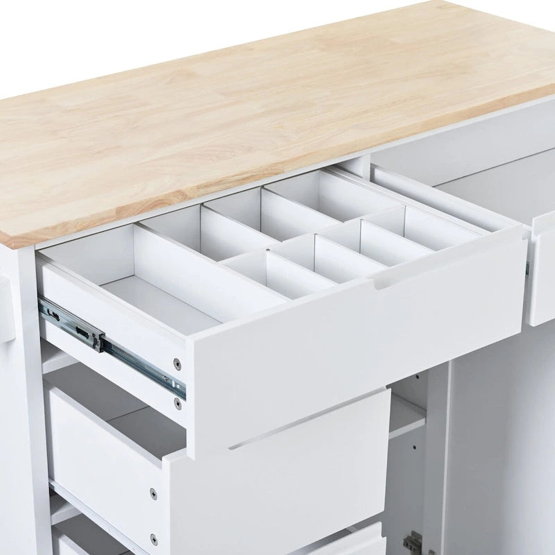 Kitchen Cart with Drop Leaf 8 Drawers Storage Cabinet on Wheels