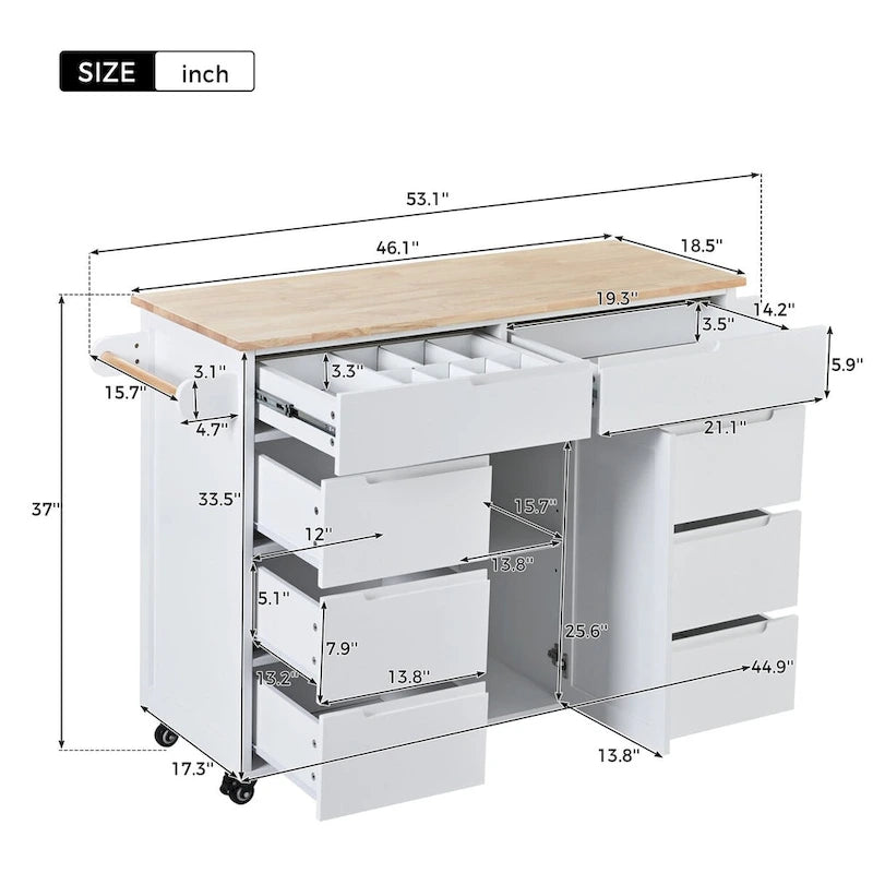 Kitchen Cart with Drop Leaf 8 Drawers Storage Cabinet on Wheels