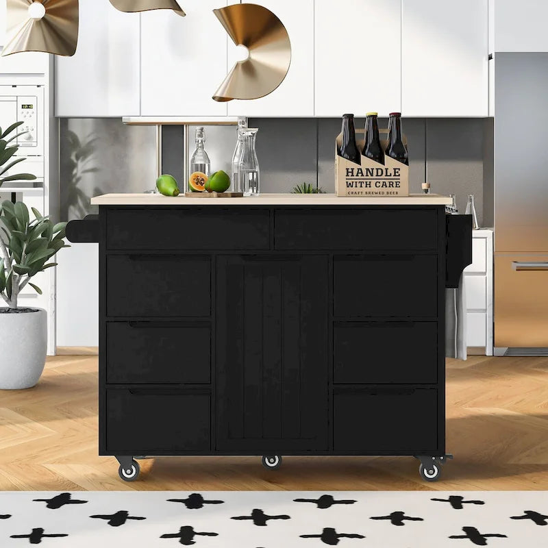 Kitchen Cart with Drop Leaf 8 Drawers Storage Cabinet on Wheels
