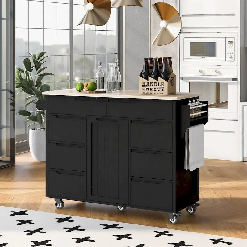 Kitchen Cart with Drop Leaf 8 Drawers Storage Cabinet on Wheels