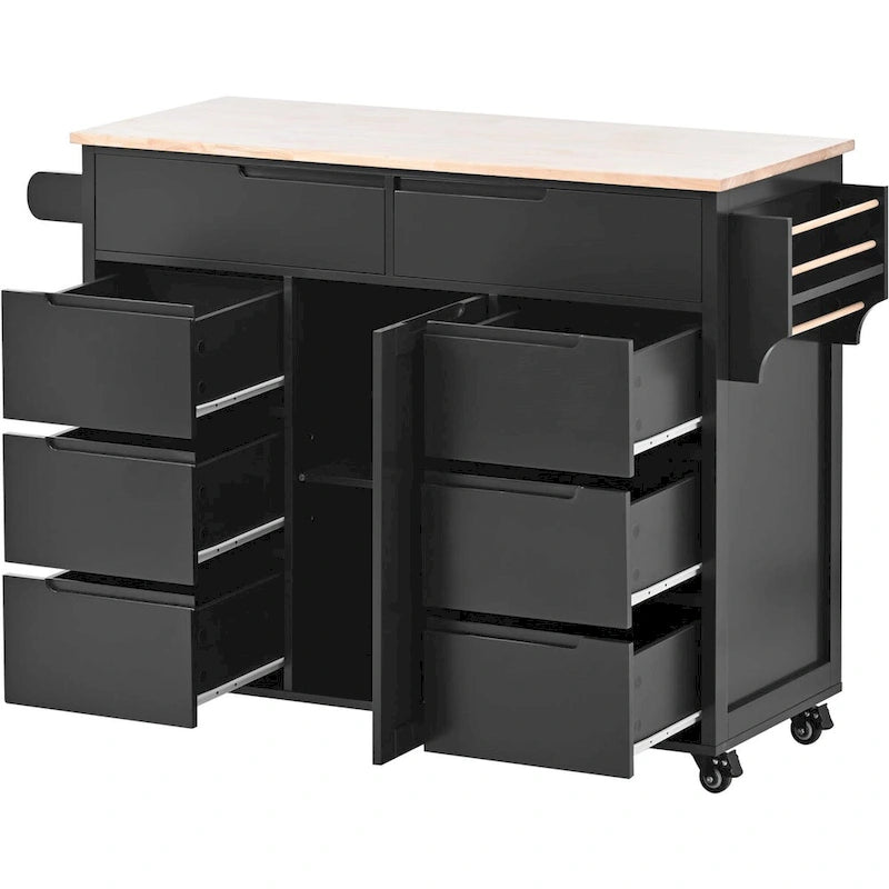 Kitchen Cart with Drop Leaf 8 Drawers Storage Cabinet on Wheels