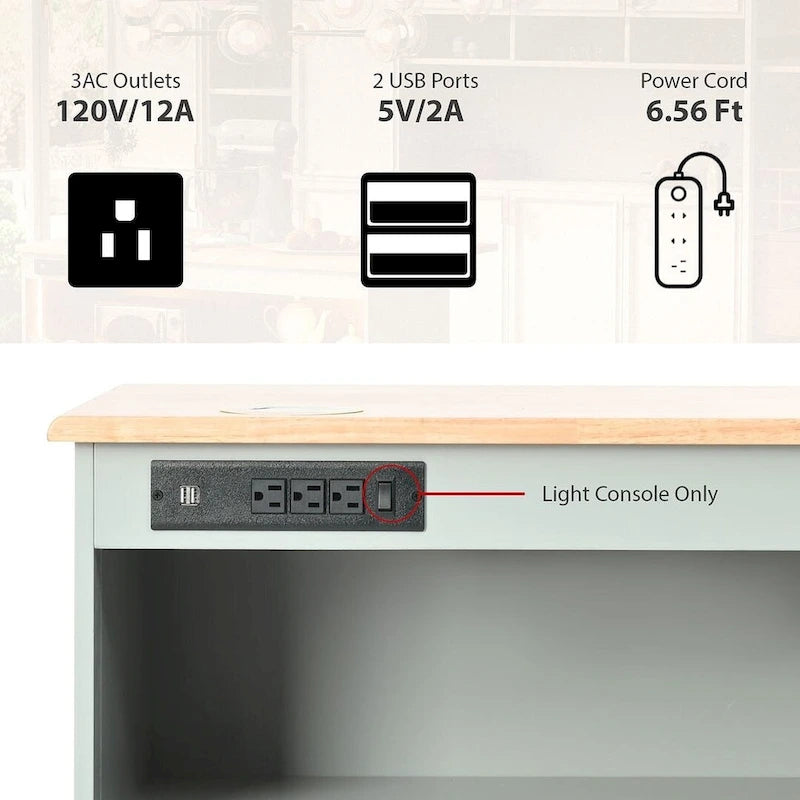Multi-Functional Kitchen Island Cart with Drop Leaf, LED Light, and Power Outlets