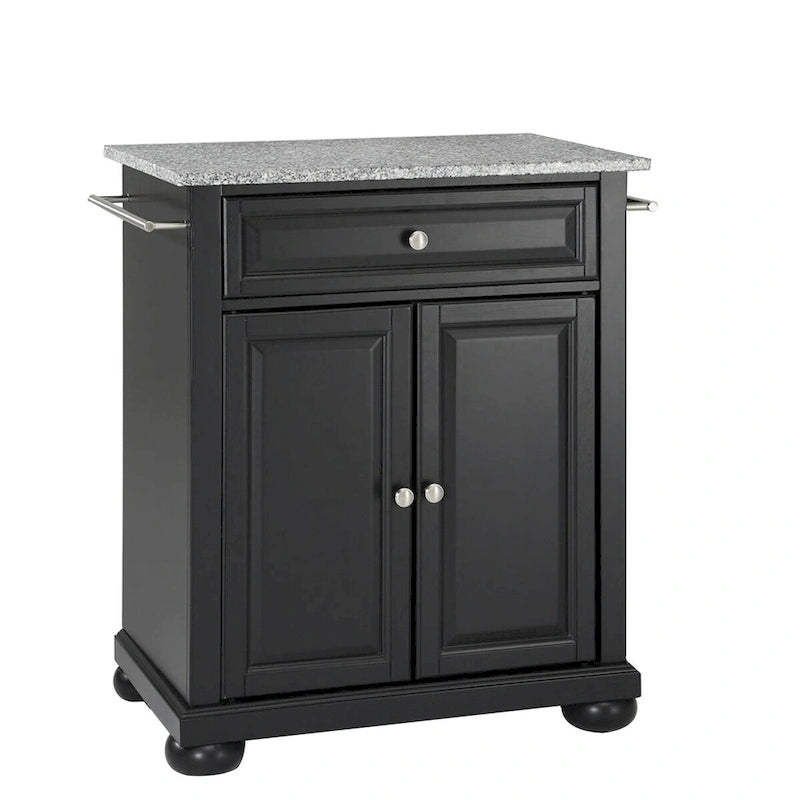 Solid Granite Top Portable Kitchen Island in Black Finish 18D x 31W x 33.5H