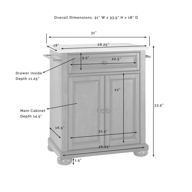 Solid Granite Top Portable Kitchen Island in Black Finish 18D x 31W x 33.5H