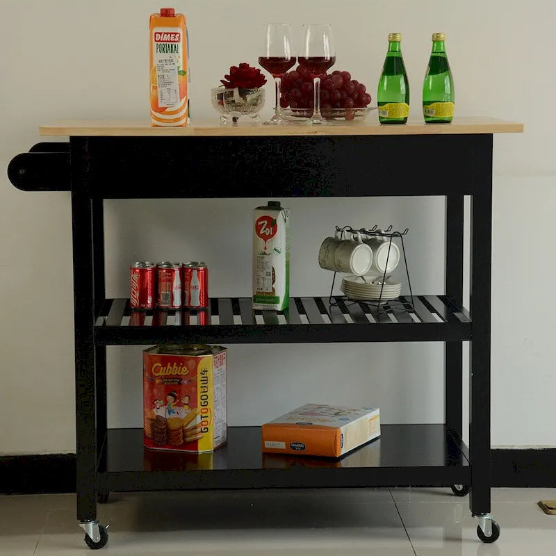 40 Inch Mobile Kitchen Island Cart with Two Lockable Wheels Black White