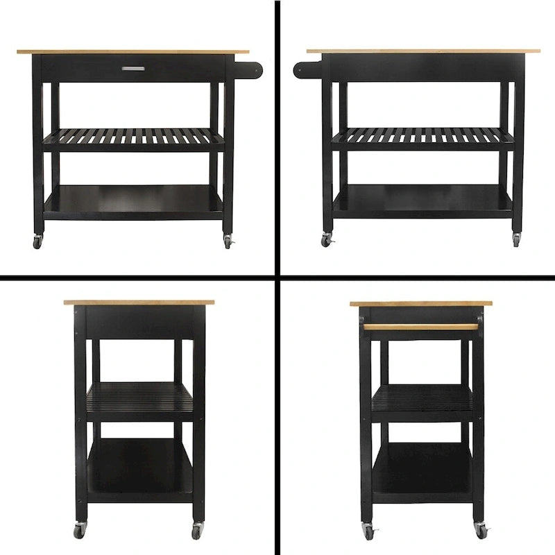 40 Inch Mobile Kitchen Island Cart with Two Lockable Wheels Black White