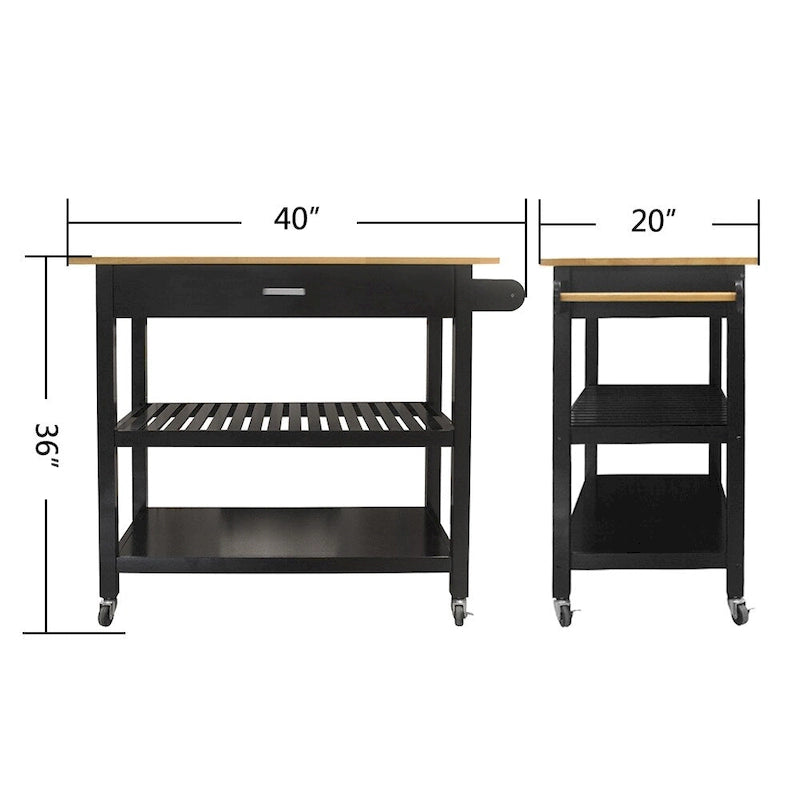 40 Inch Mobile Kitchen Island Cart with Two Lockable Wheels Black White